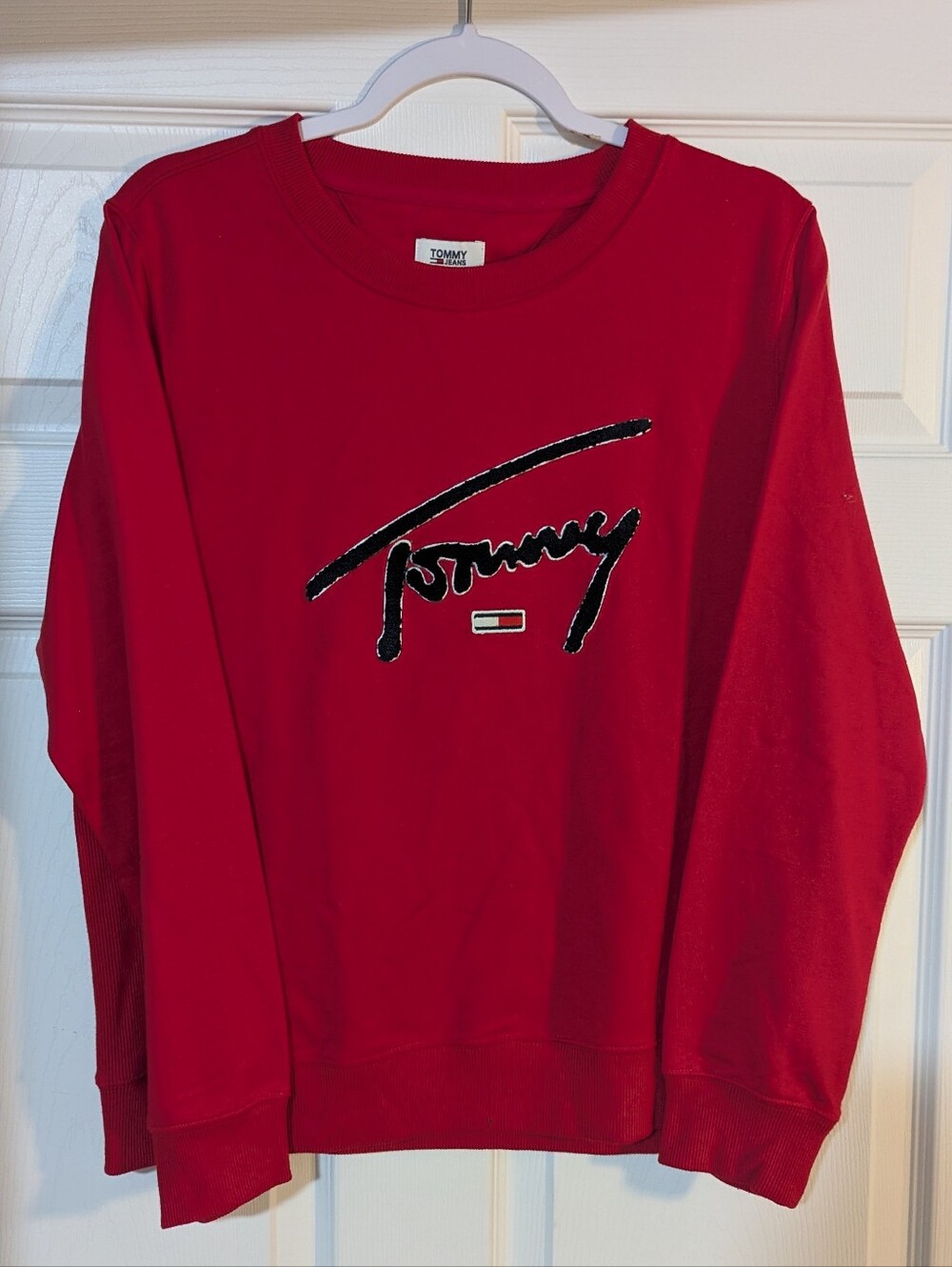 Tommy Hilfiger Red Crewneck Sweatshirt with Script Logo